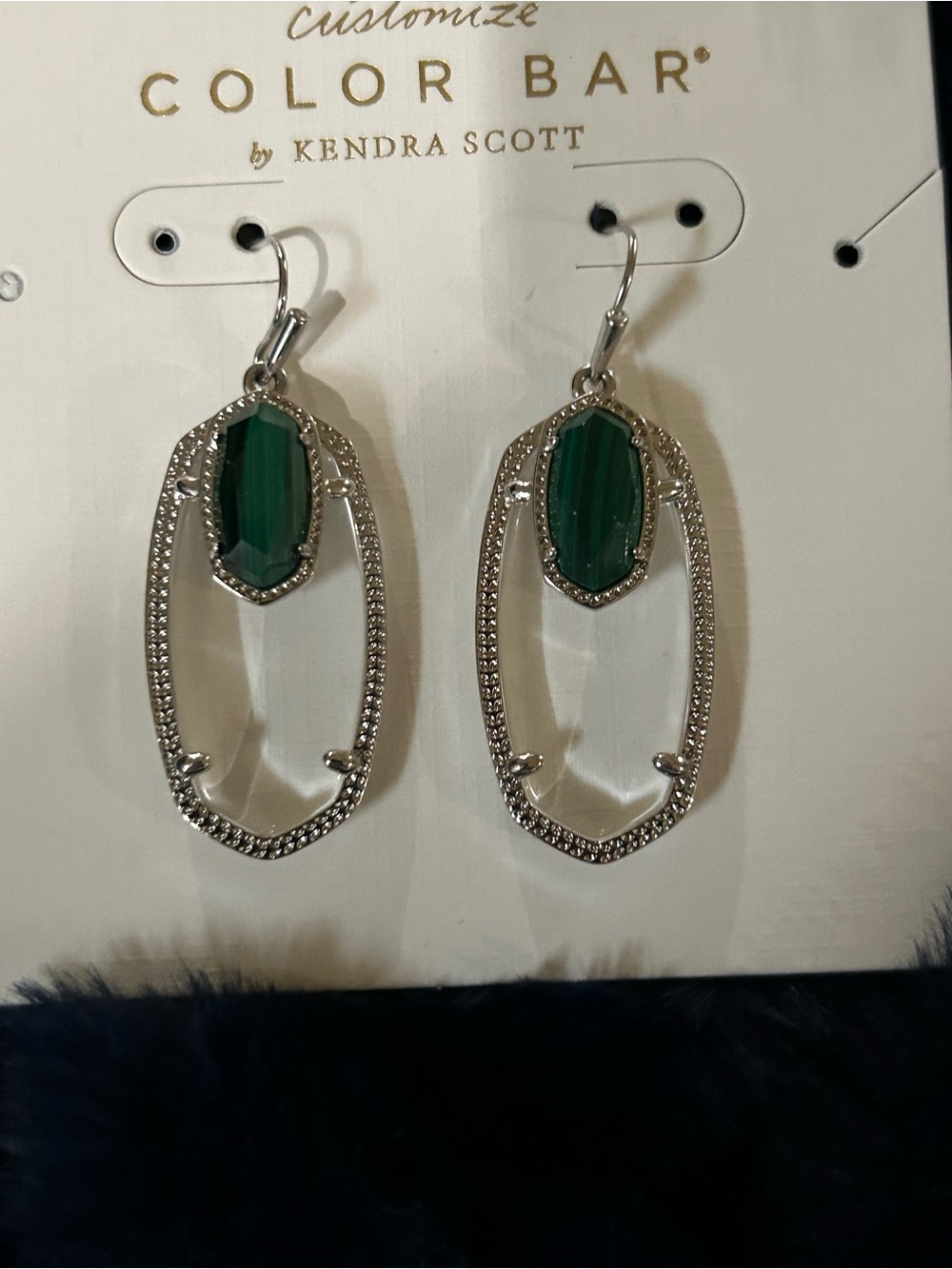 Kendra Scott Silver Open Oval Earrings with Green Stone